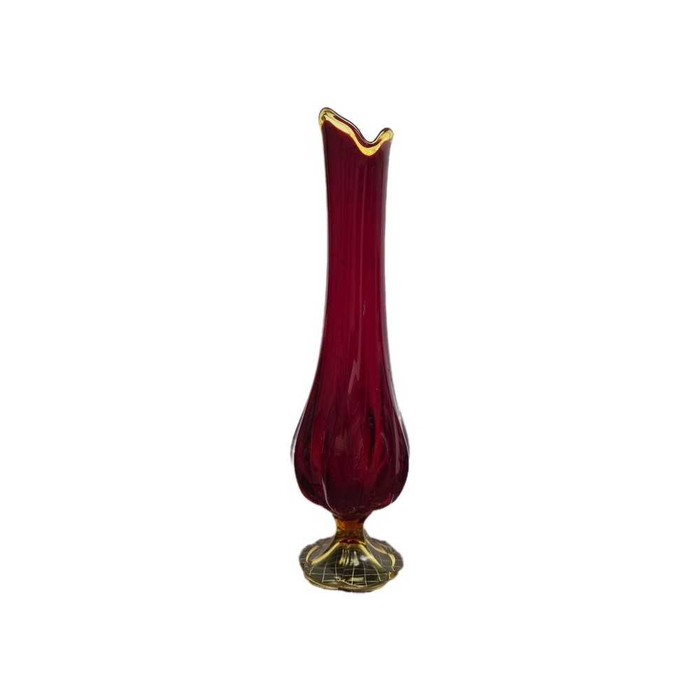Vtg LE Smith Swung Stretch 6 Petal Flame Amberina Vase 15