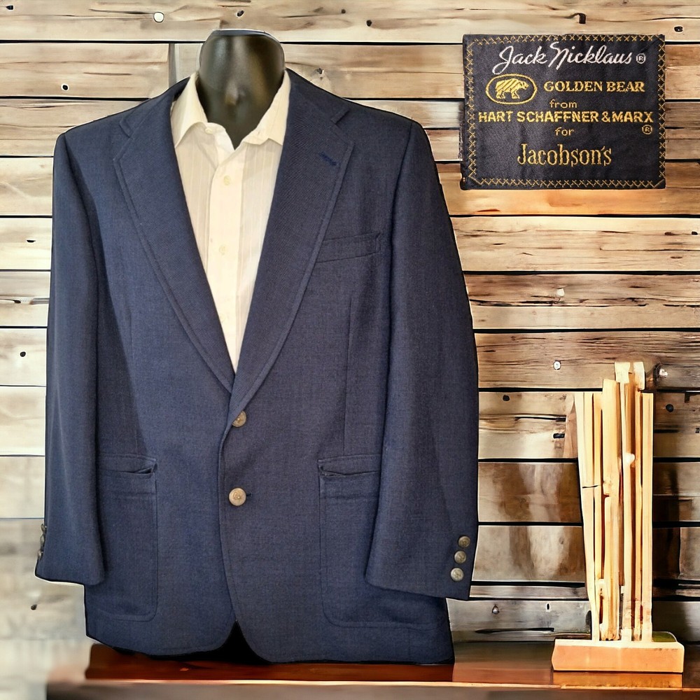 Hart Schaffner Marx Jack Nicklaus Blazer Mens 44R Blue Bronze Button Half Lined