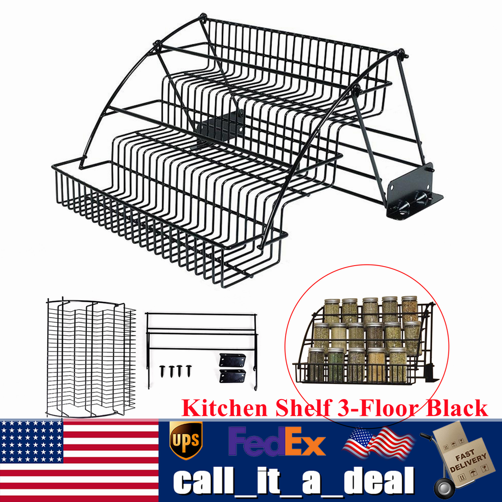 3 Tier Pull down Cabinet Spice Rack Organizer,Metal Storage Shelf for Kitchen
