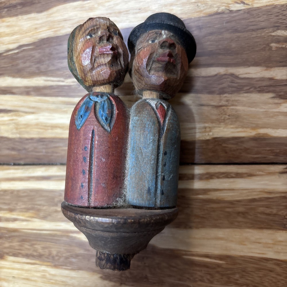 Vintage Articulated Wine Topper HAND CARVED MAN and WOMAN CORK BOTTLE