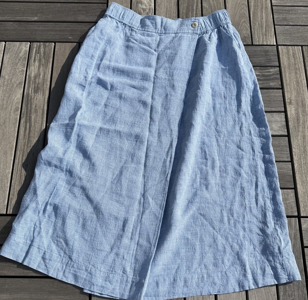 Poetry 100% Linen Blue Skirt Size US 16 Blue Small Houndstooth Pockets
