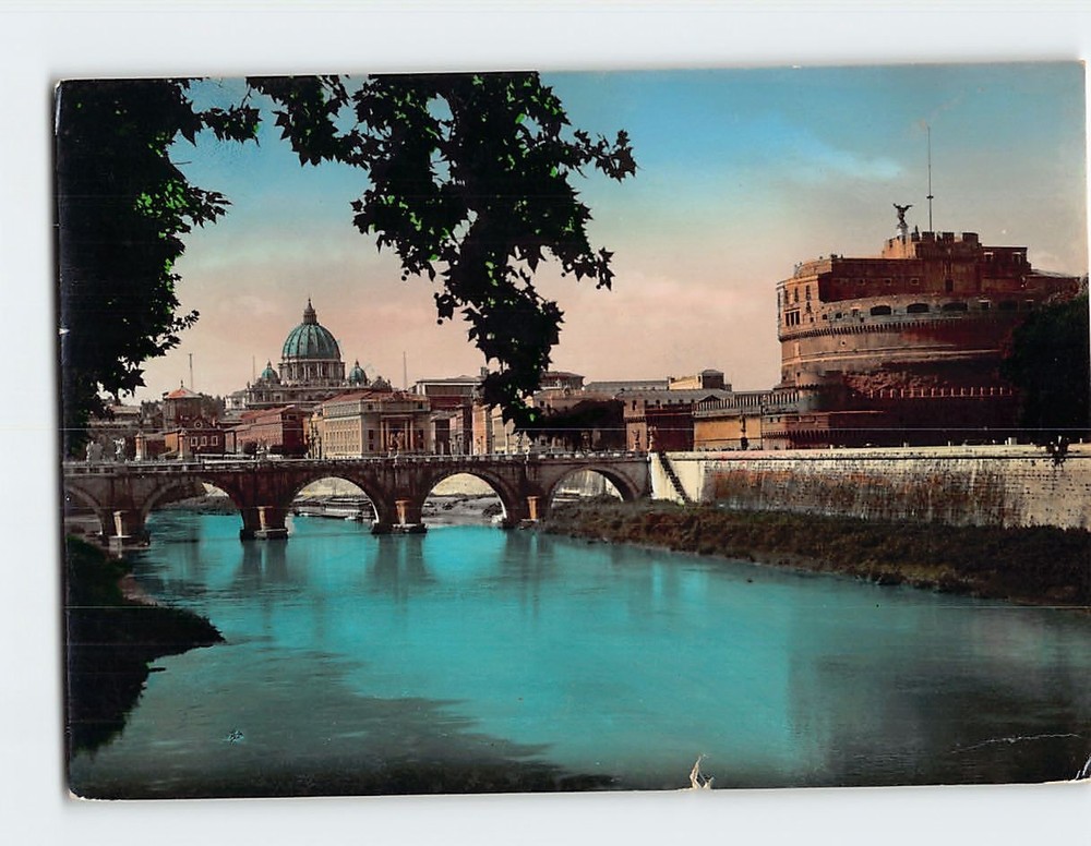 Postcard Castle & San Angelo Bridge Rome Italy