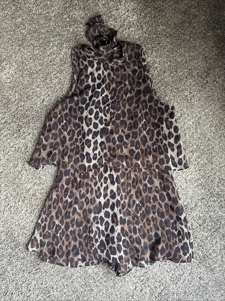 Women’s Boutique Cheetah Print Romper Size Large High Neck With Tie Detail