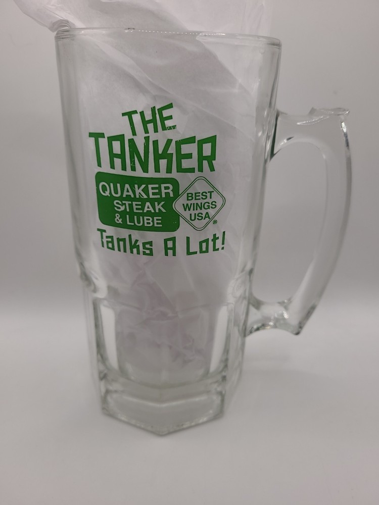 Quaker Steak & Lube The Tanker Beer Mug Glass Stein Green Logo Barware 32oz Vint