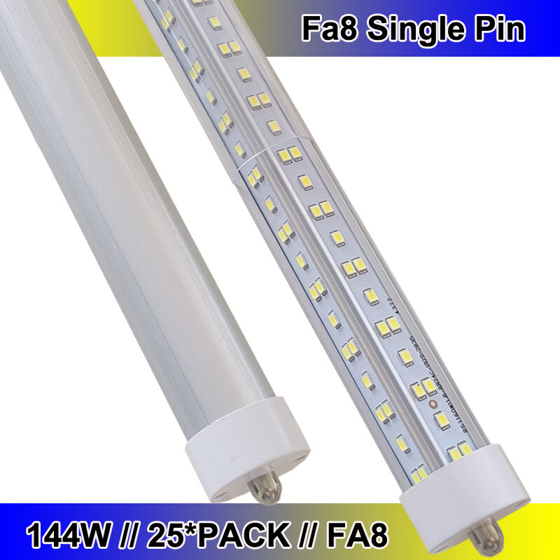 T8 8FT LED Tube Light Bulbs FA8 Single Pin 144W Shop Lights 25-Pack