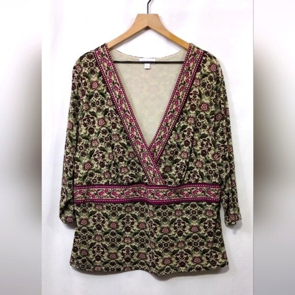 Vintage Charter Club Floral V-Neck Top Women's 3X Multicolor Artsy Cottagecore