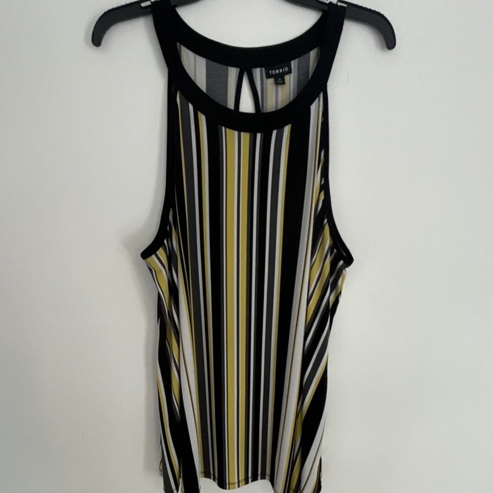 Torrid Plus Size 3 Striped Sleeveless Keyhole Tank Top Black Yellow White
