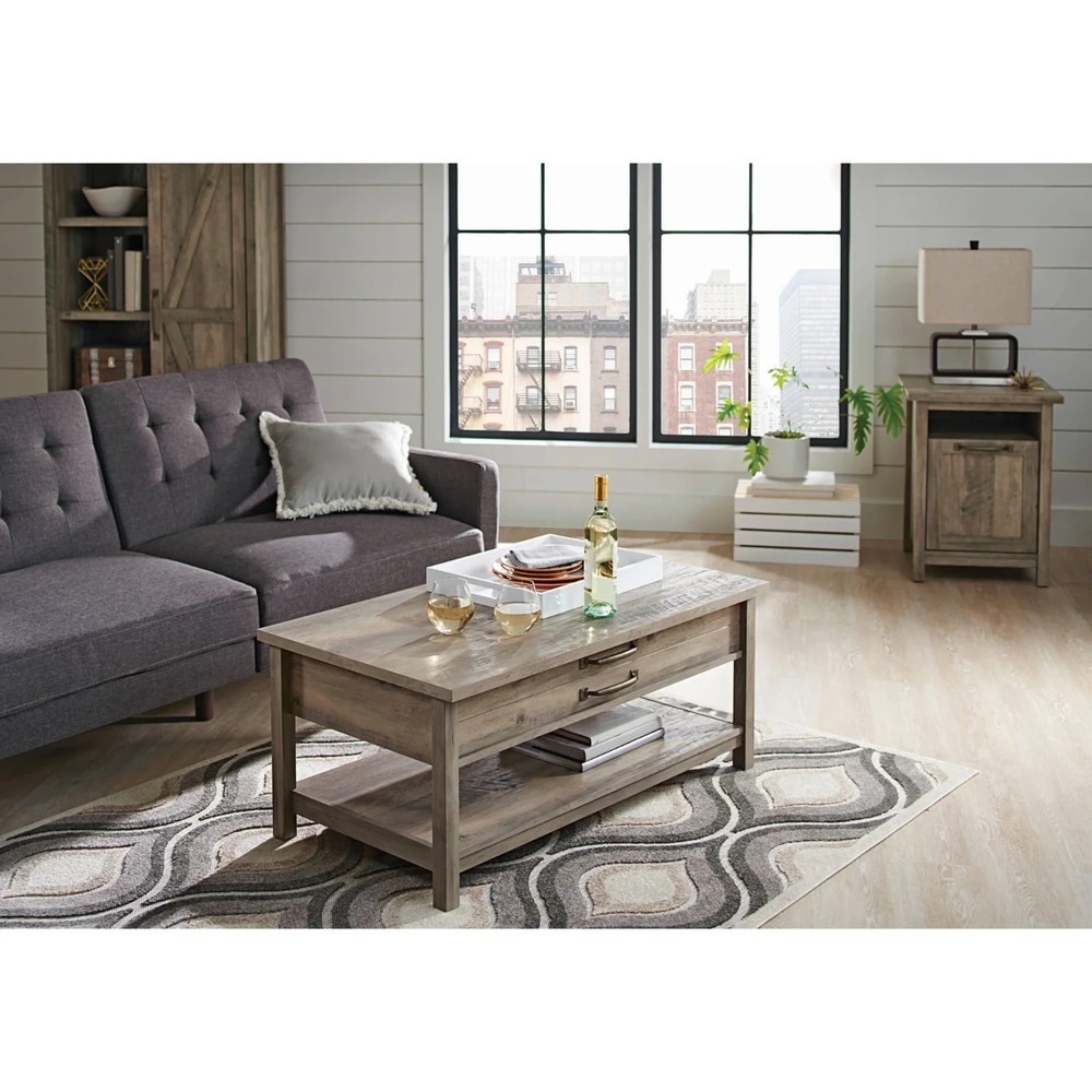 Modern Farmhouse Lift-Top Coffee Table in Rustic Gray with Storage