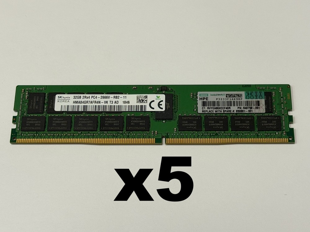 SK Hynix 32GB PC4-21300 DDR4 2666V ECC Server Memory HMA84GR7AFR4N-VK *LOT OF 5*