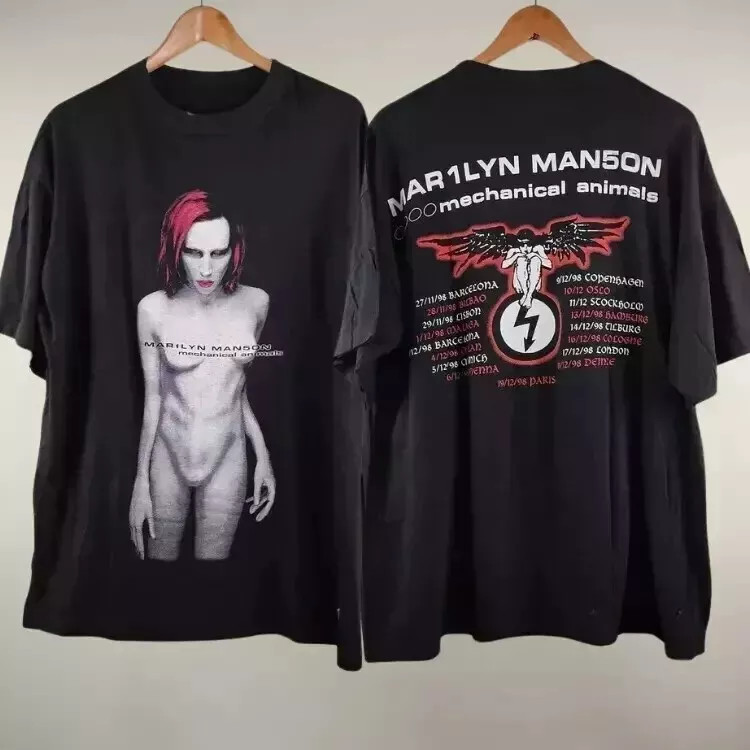 1998 Marilyn Manson Mechanical Animals 2 Side Black Unisex T shirt Reprint