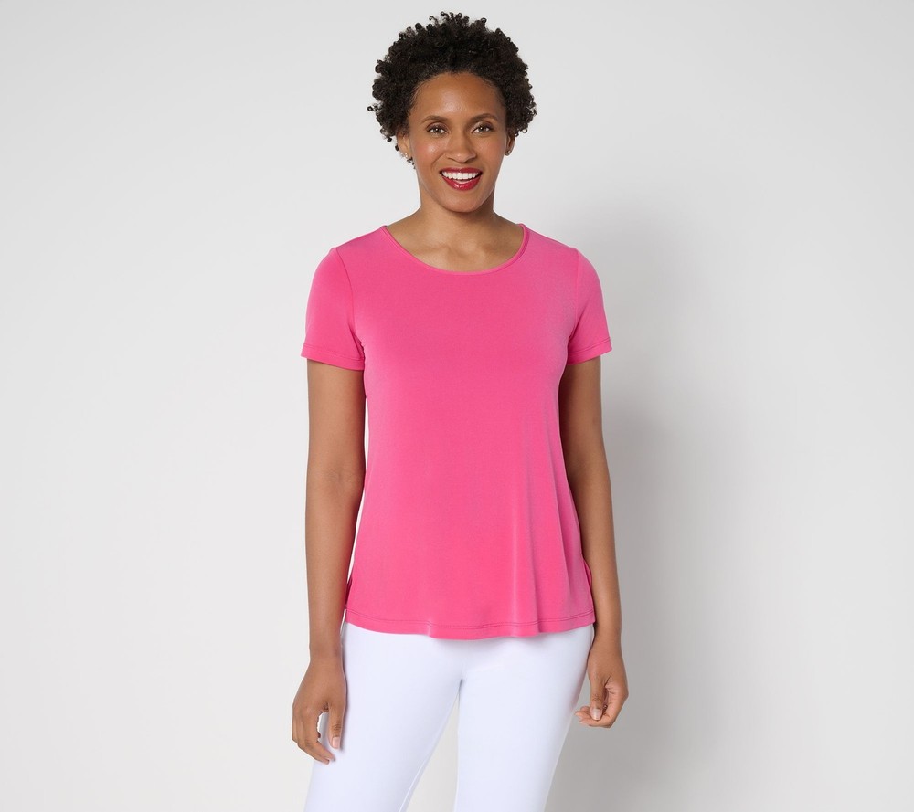 Fashion Women's Top Sz M Modern Essentials Liquid Knit A-Line Pink A644481
