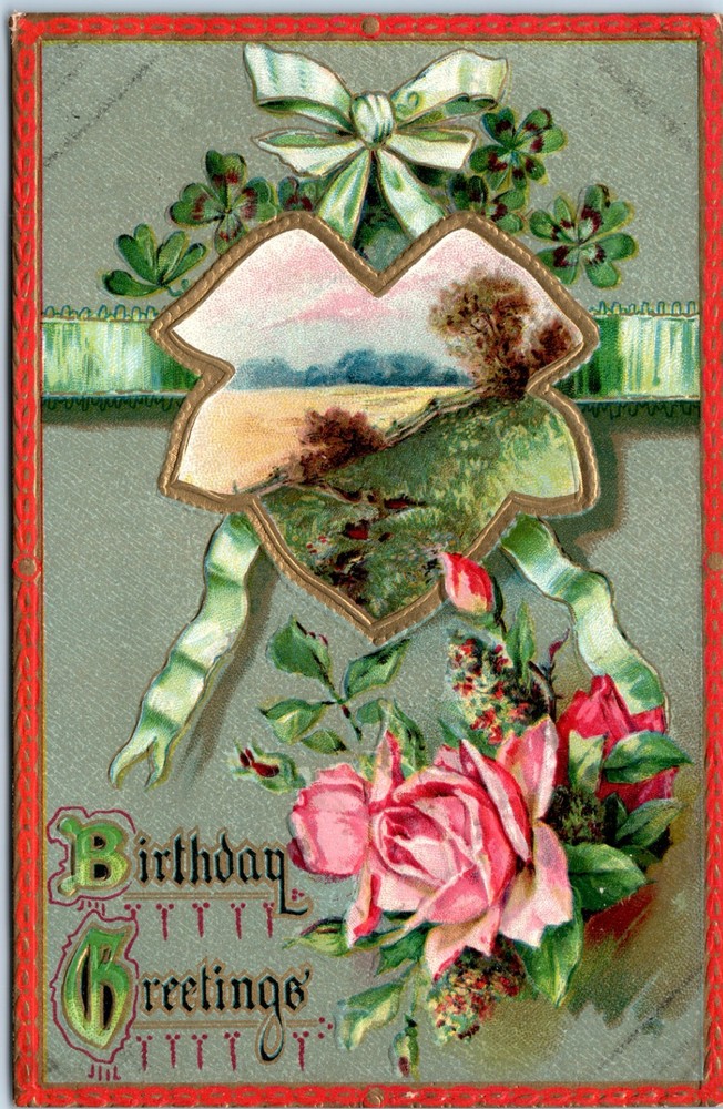 Vintage - Lovely Country Scene With Flowers Embossed Birthday - Postcard - P12