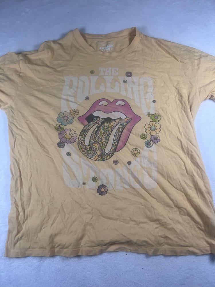 Rolling Stones Shirt Mens L/XL Yellow American Eagle Band Graphic Tongue Tee