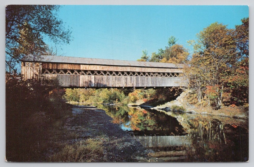 VT Saxtons River Covered Bridge Postcard Bellows Falls Vermont Autumn Scenic