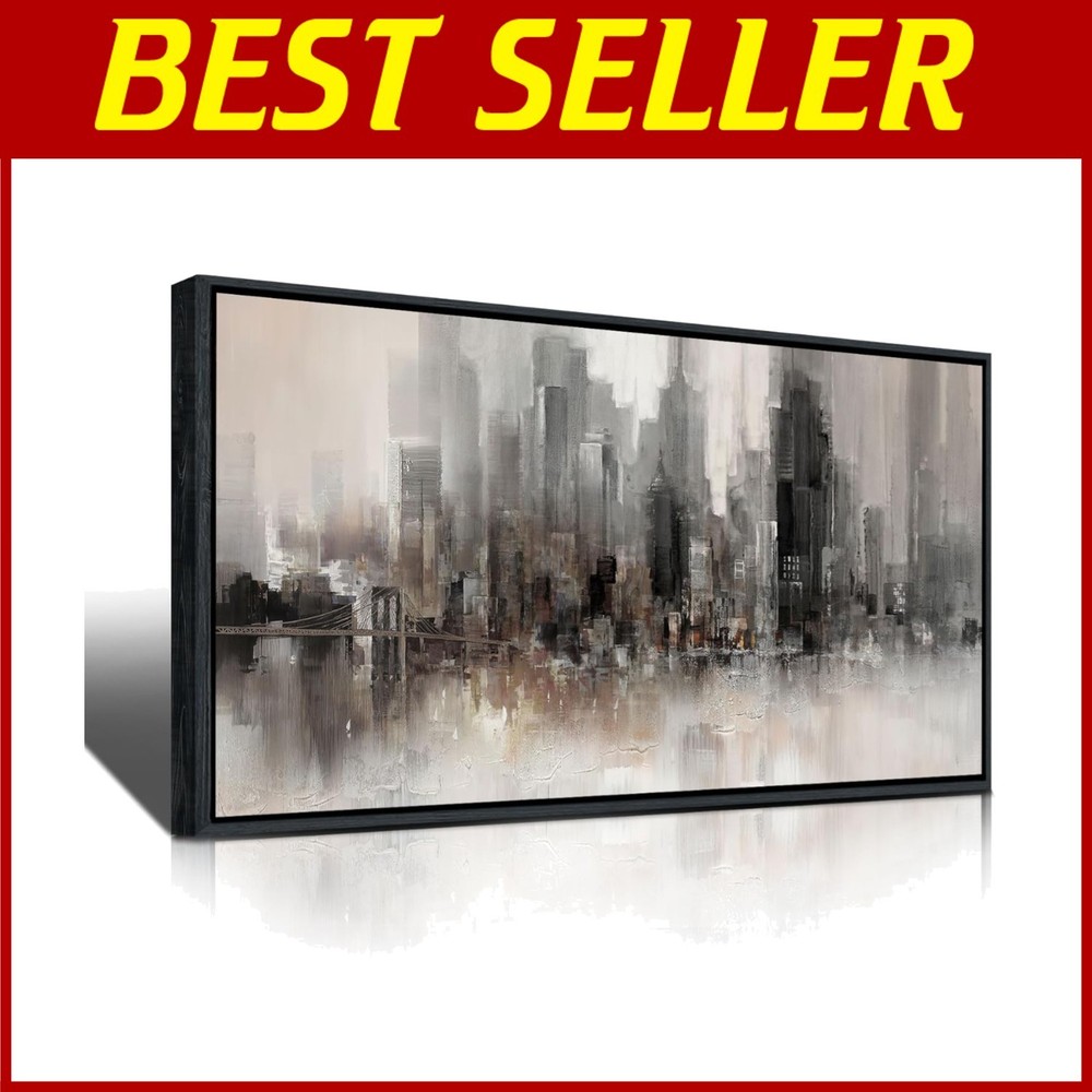 NYC Skyline Wall Art - Modern Black & White Framed Artwork for Living Spaces