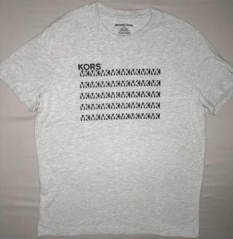 Michael Kors Men’s Large Gray Graphic Black Logo Short Sleeve T Shirt