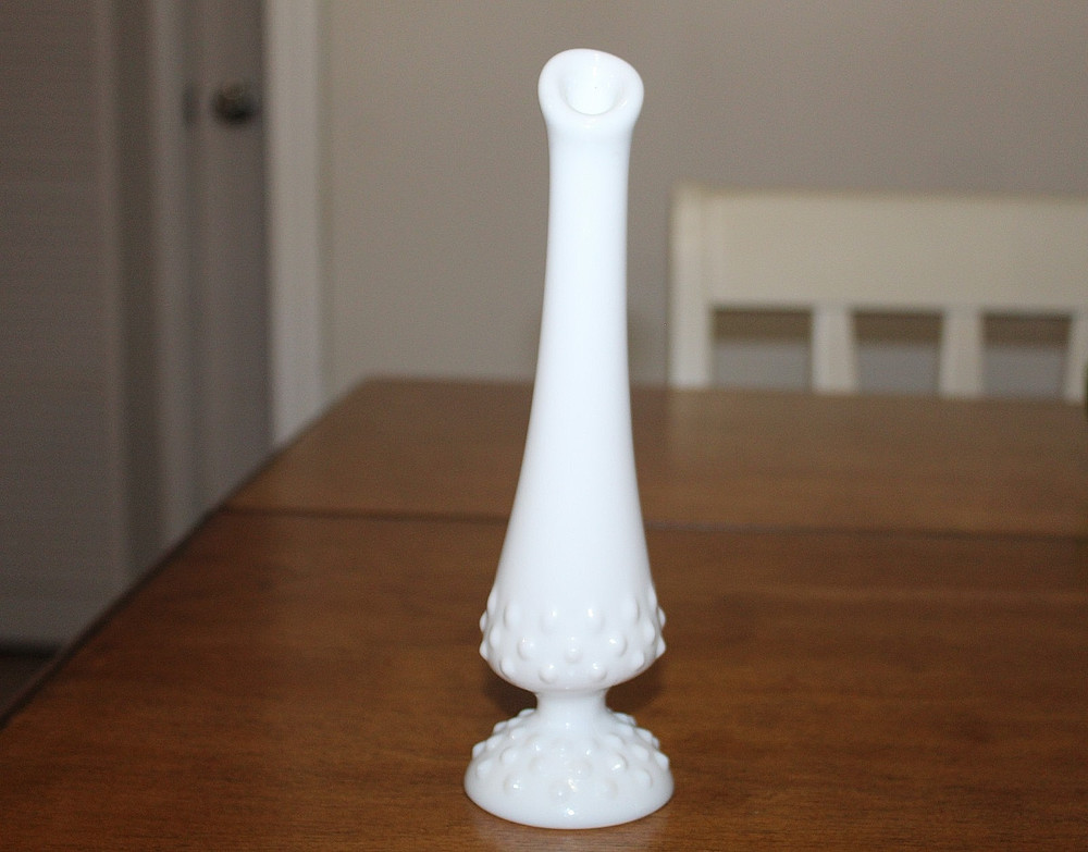 Fenton Vintage White Milk Glass Hobnail Swung Footed 9.5