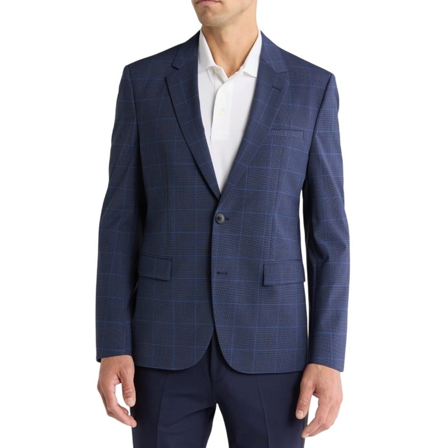 Hugo Boss Men's Dark Blue Windowpane Check Karl Modern-Fit Suit Jacket Size 46R