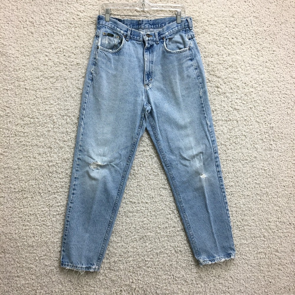 VINTAGE Lee Womens High Rise Tapered Jeans 34x32 Light Wash Blue Denim USA Made