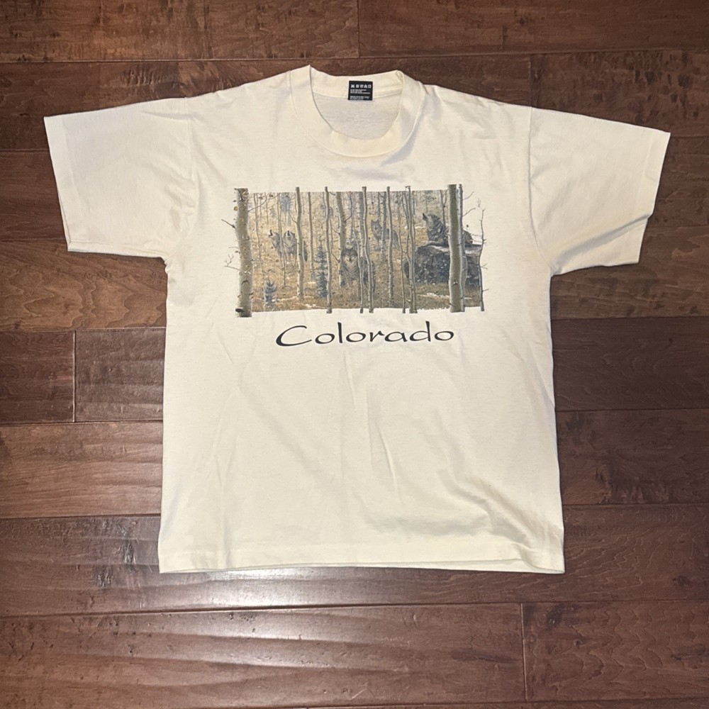 Vintage 90s Single Stitch Colorado Wolf Nature Scene T-Shirt Wildlife Animal L