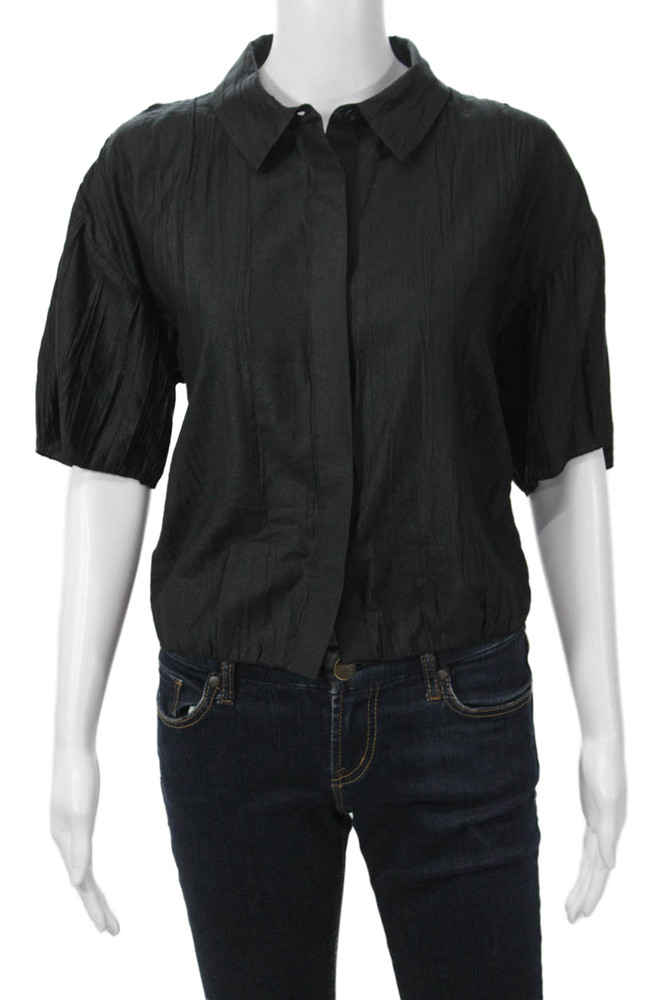 Frame Women Black Collared Short Sleeve Button Up Blouse Size SFree Shipping in US $100+ Orders | $6.95 Orders Below
