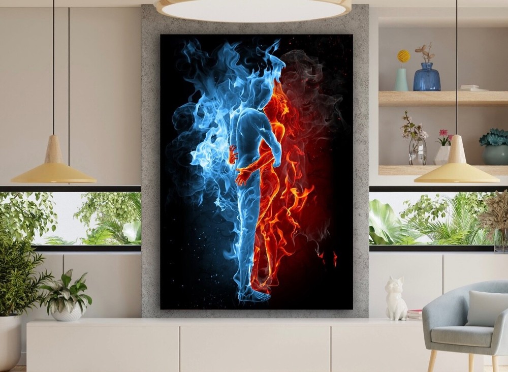 Water and fire loving couple hugging Canvas Art Print Wall Art Home Decor
