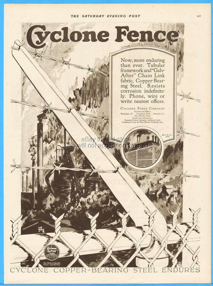 1926 Cyclone Fence Co Waukegan IL Cleveland OH Chain Newark NJ Link Fabric Ad