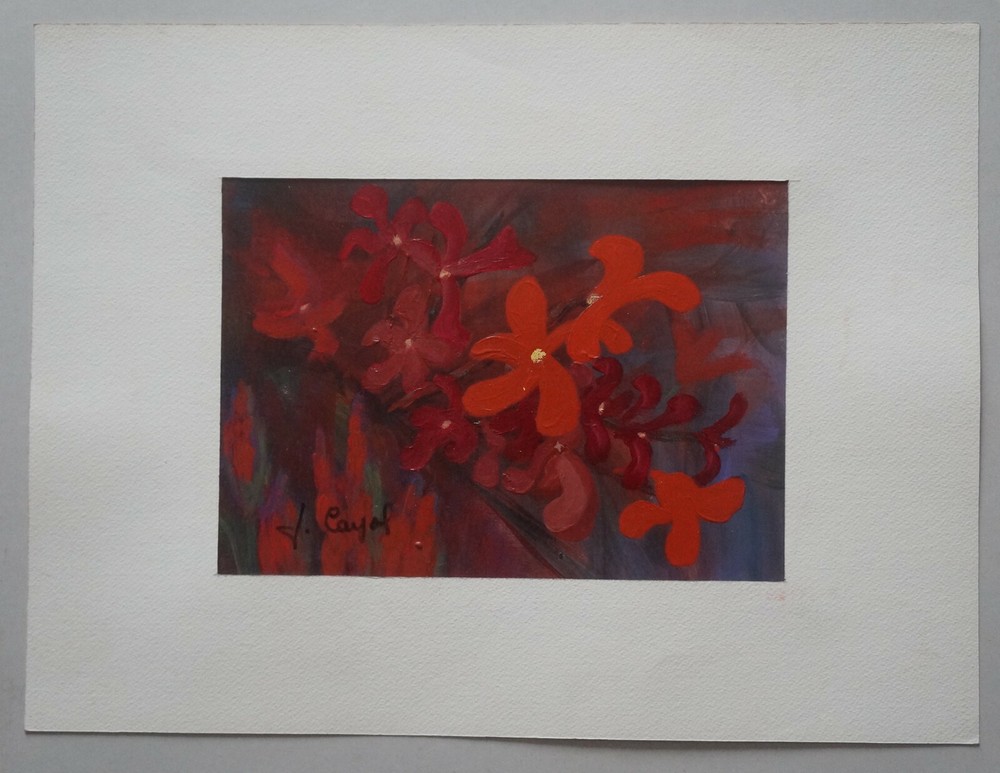 J. Cayol 20th Century Signed Oil Painting Floral Still Life Flowers