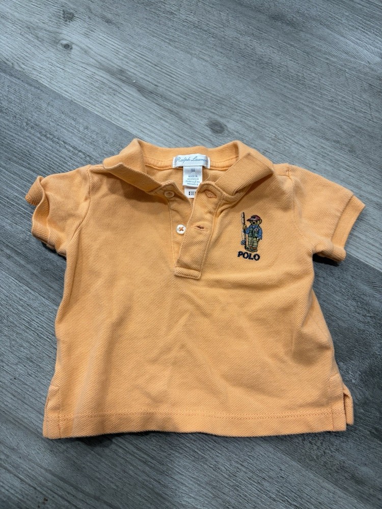 Ralph Lauren Baby Boys Polo Short Sleeved Shirt Bear Embroidered 3 Mo Fishing