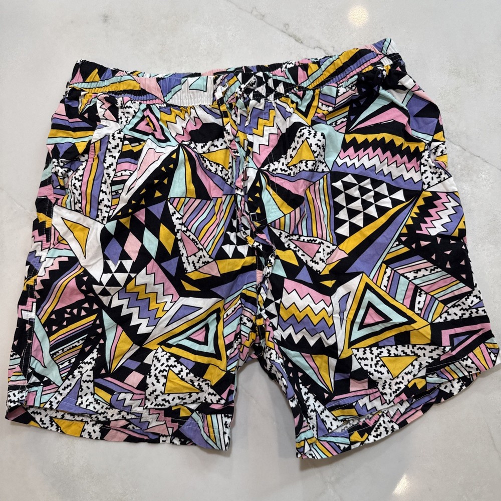 Massive Men’s Retro Graphic Shorts Neon Abstract Print Drawstring Waist L-image