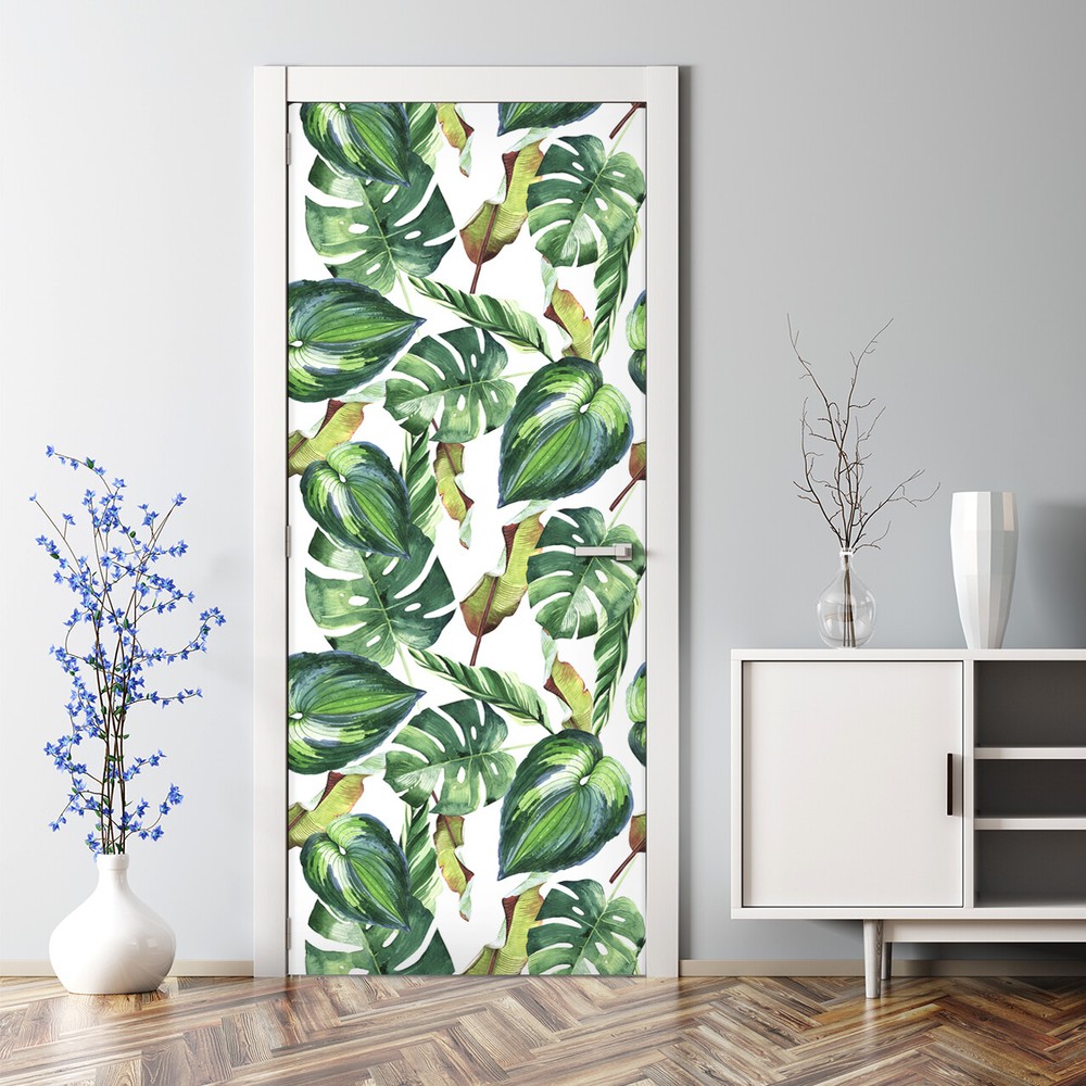 Bubble Free Door sticker Palm Leaves Self adhesive Floral Peel and stick Home