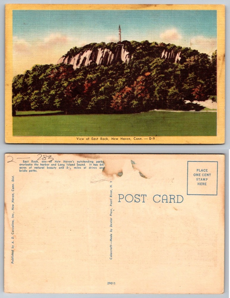 East Rock Park New Haven CT Linen Postcard Soldiers & Sailors Monument