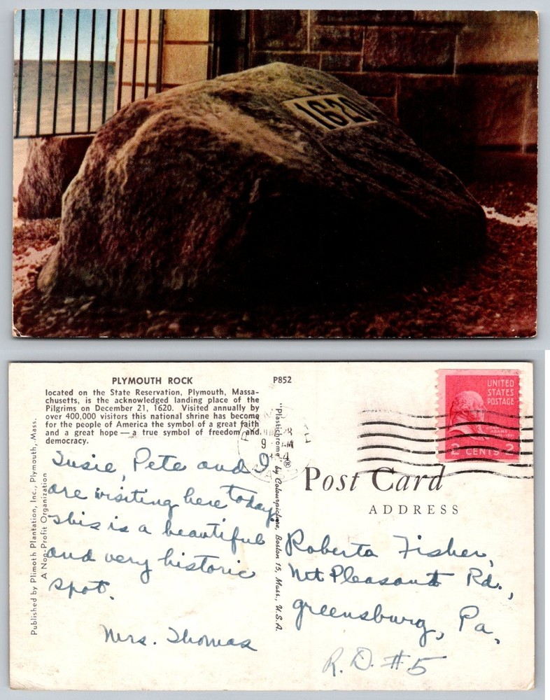 Plymouth Rock Massachusetts Postcard 1620 Pilgrims Historic MA Vintage P852