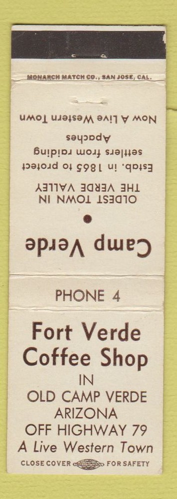 Matchbook Cover - Fort Verde Coffee Shop Old Camp Verde AZ