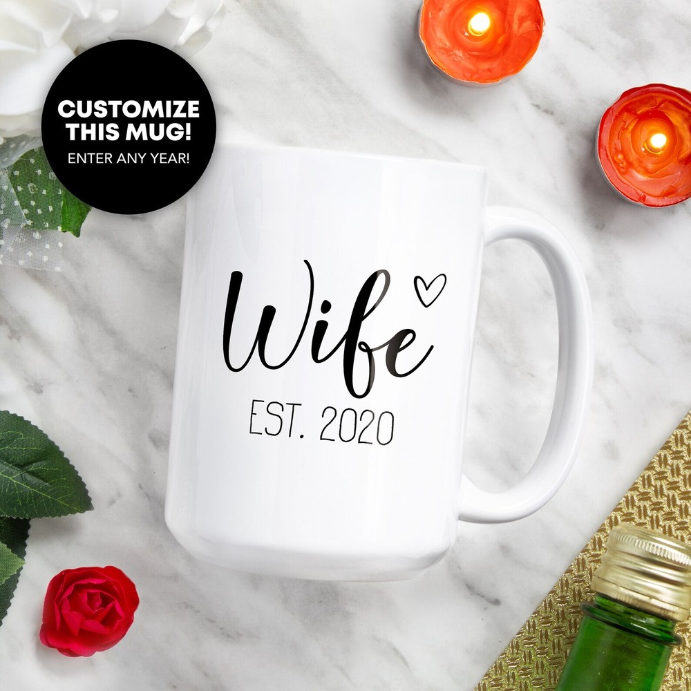 Custom Year Wife Est Coffee Mug Personalized Year Mug Anniversary Gift For Wife