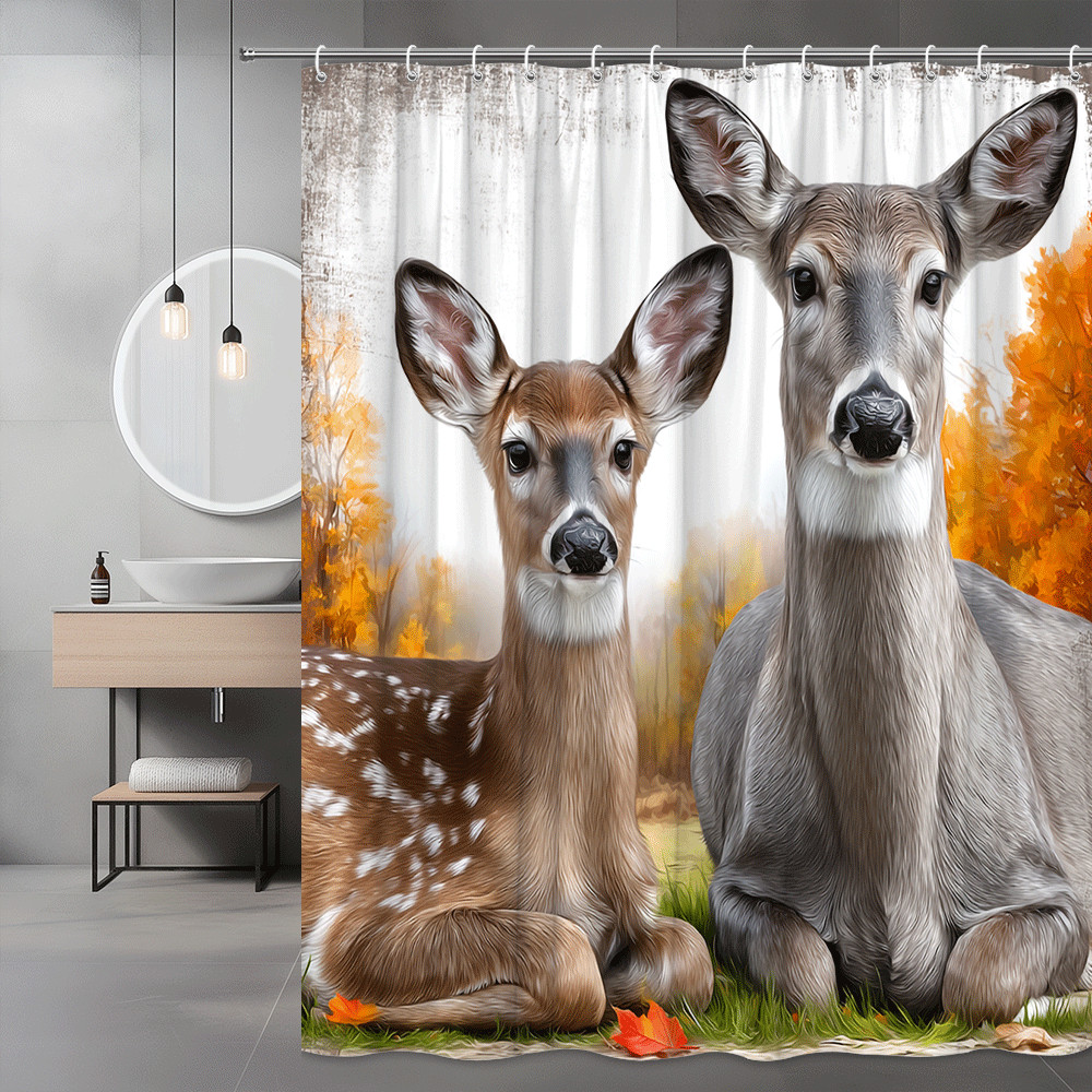 Deer Fawn Autumn Forest Shower Curtain Animal Print