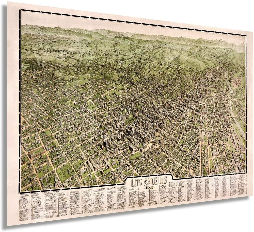 HISTORIX Vintage 1909 Map of Los Angeles California with Index