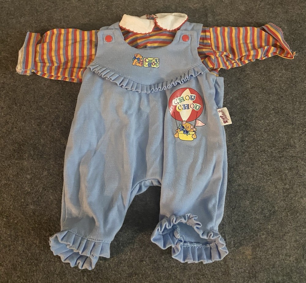 Vtg Zapf Creation Chou Chou 2 Pc Outfit Set Shirt & Blue Overalls Doll Clothes