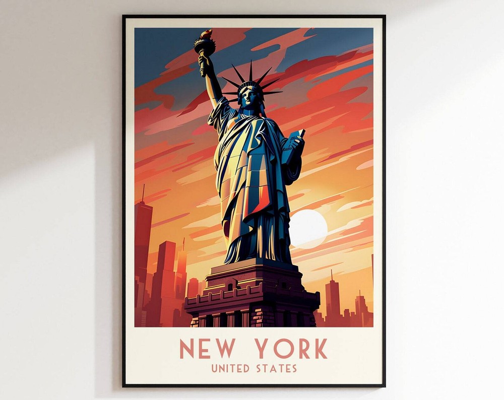 New York Travel Print Statue Of Liberty United States Home Decor Retro Wall Art