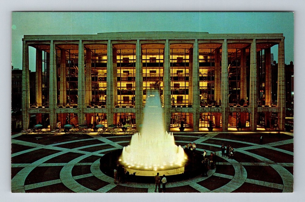 New York City NY, Lincoln Center Philharmonic Hall Night Vintage Postcard