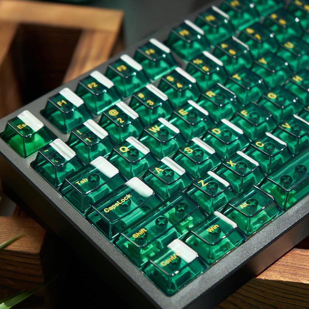 156 Keys Green Transparent Keycaps Backlit Clear Crystal PBT Cherry Profile