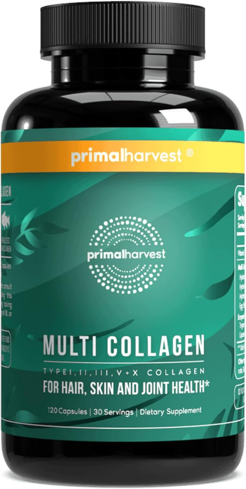 Multi Collagen Pills for Women and Men (Type I, II, III, V, X) 120 Capsules W/Vi