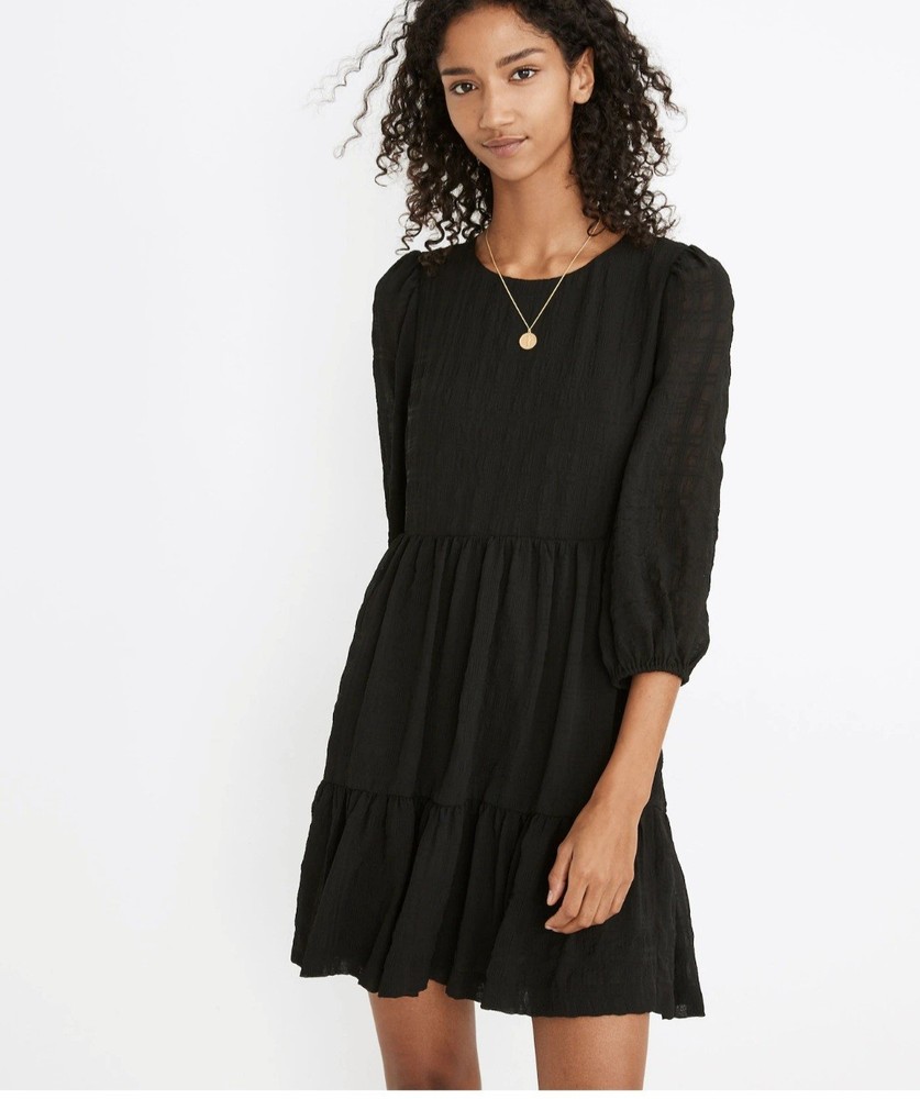 NWOT Madewell Black Puff Sleeve Mini Dress Size 4 Small