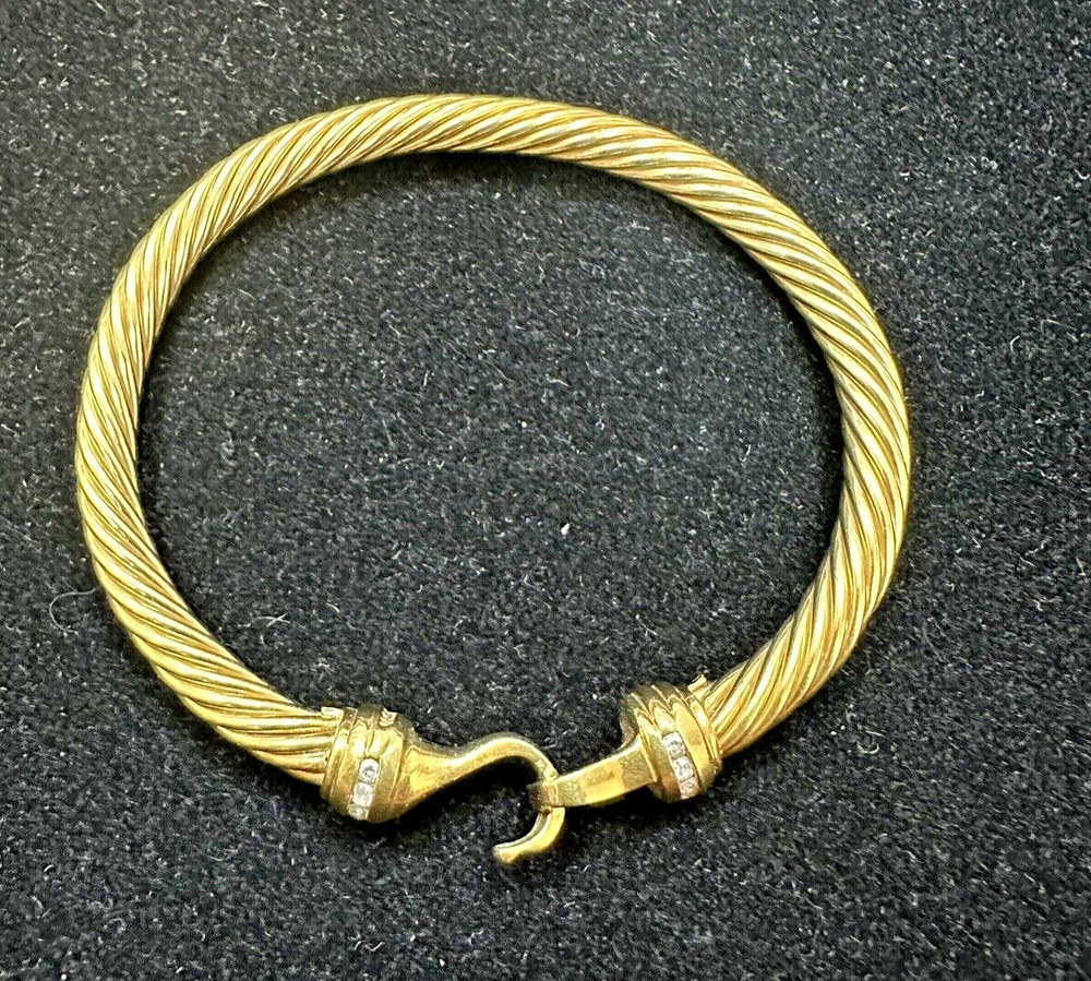 David Yurman 18K Yellow Gold 5mm Cable Diamond Buckle Bangle Bracelet
