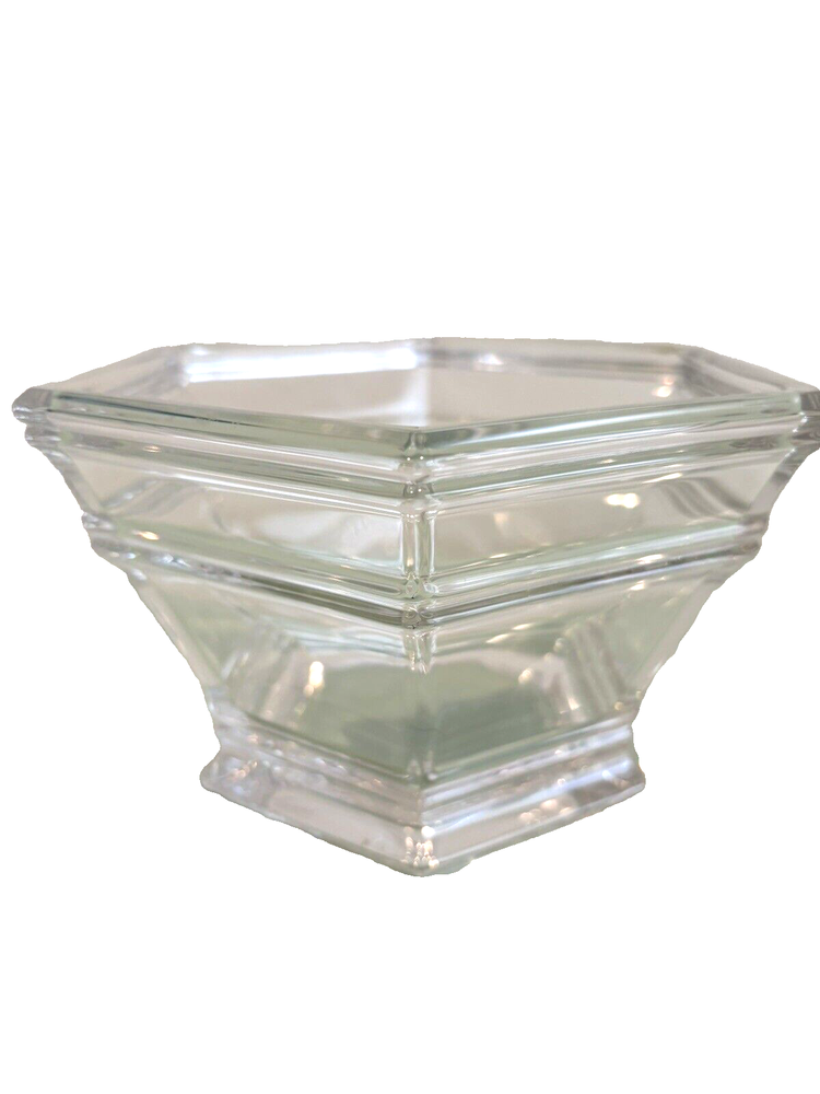 Tiffany & Co. Clear Crystal Glass Bowl Hexagon Shape Six Sided Signed EUC