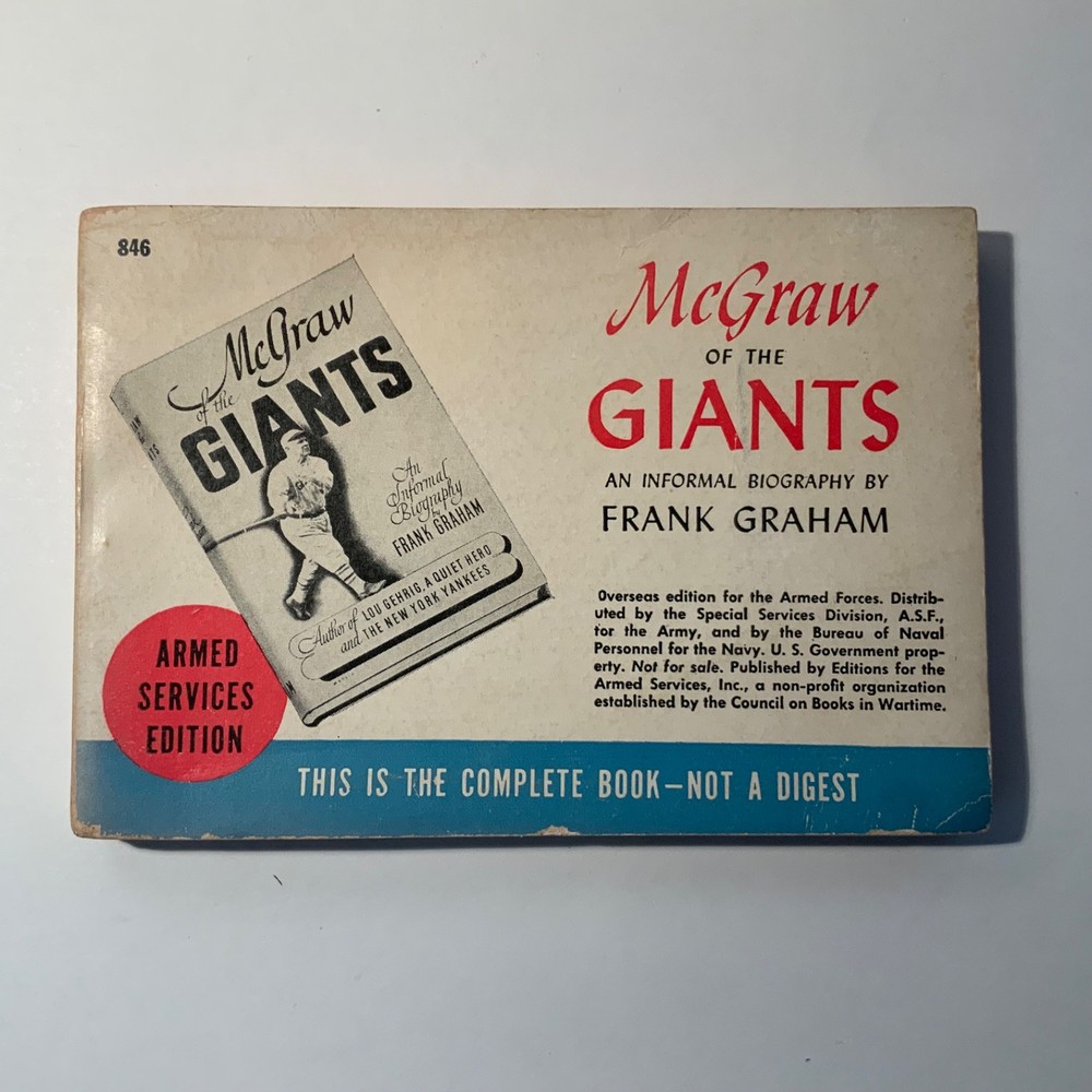 McGraw Of The Giants by Frank Graham 1945 Armed Services Edition 846 VG - VG+