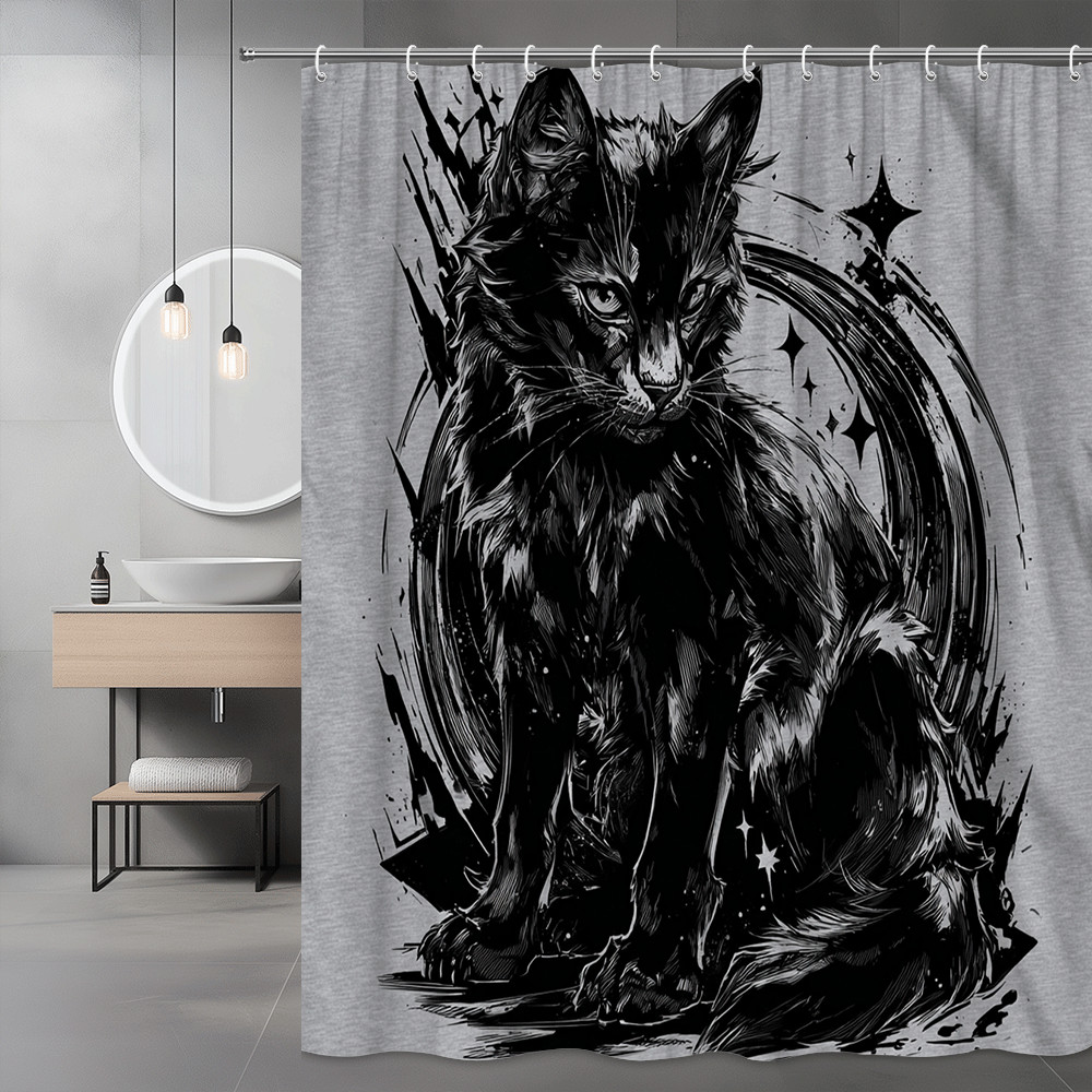 Black Cat Shower Curtain Gothic Graphic Print