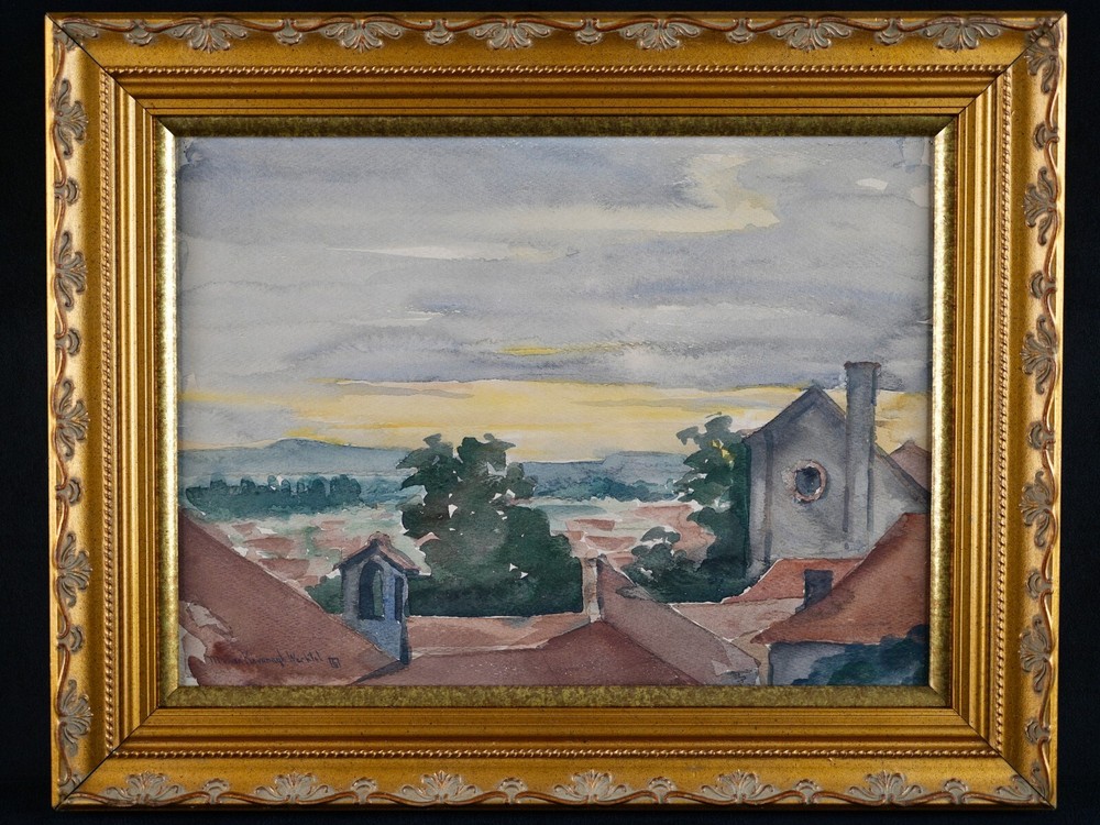 Vintage Framed Marion Kavanaugh Wachtel (Attrib.) Landscape Watercolor Painting