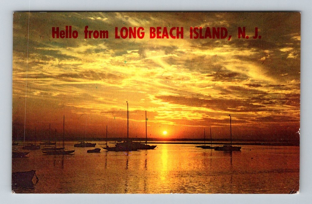 Long Beach Island, NJ-New Jersey, Sunset Boats Harbor Scene Vintage Postcard