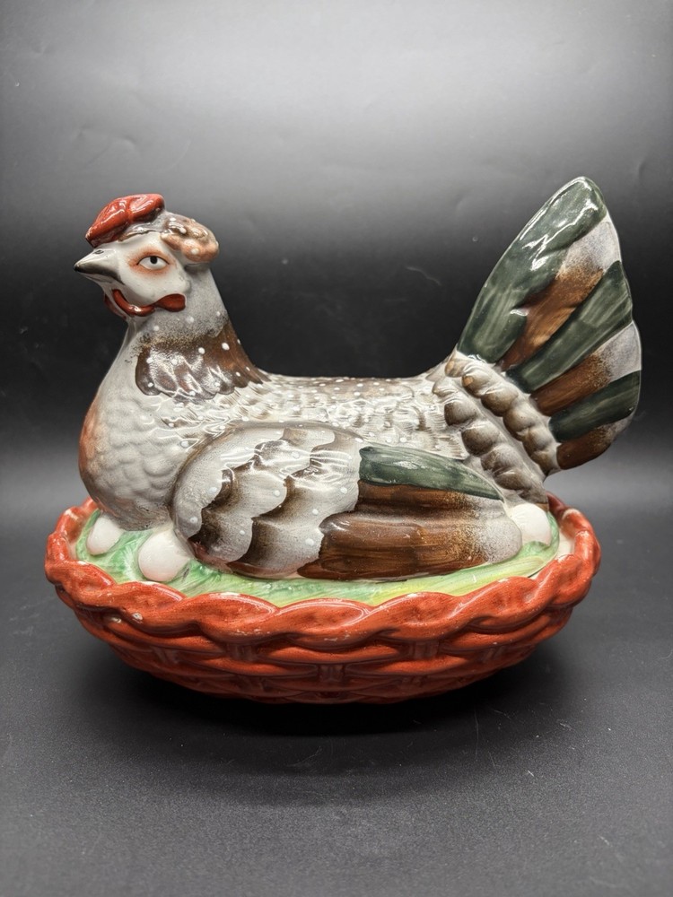 19th Century Staffordshire Hen On Nest Covered Dish Tureen Pottery Antique